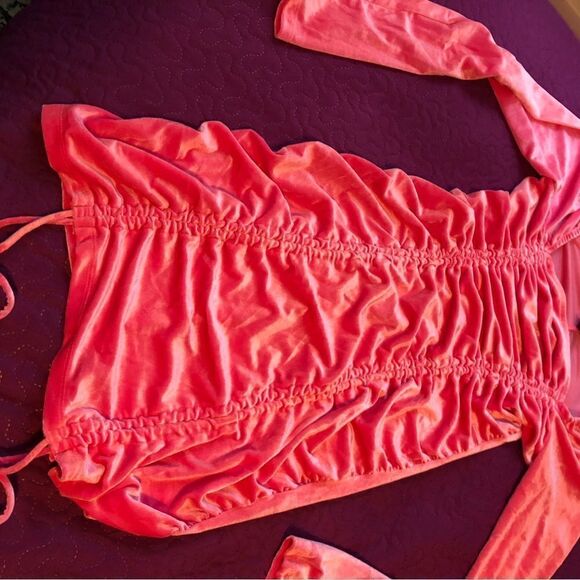 Bodycon Dress Long Sleeve Velvet Ruched Women's Wild Fable. Y2K hot pink - Picture 11 of 13
